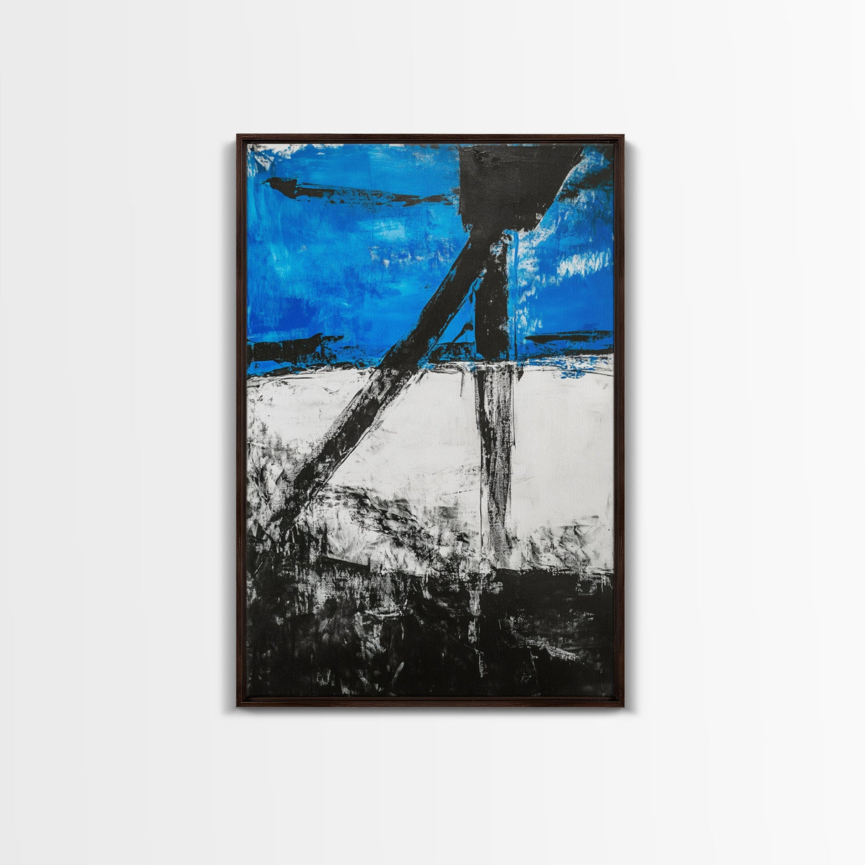 Abstract Blue Horizon, modern minimalist art, bold blue painting, industrial decor, expressive wall art, framed canvas print, office wall