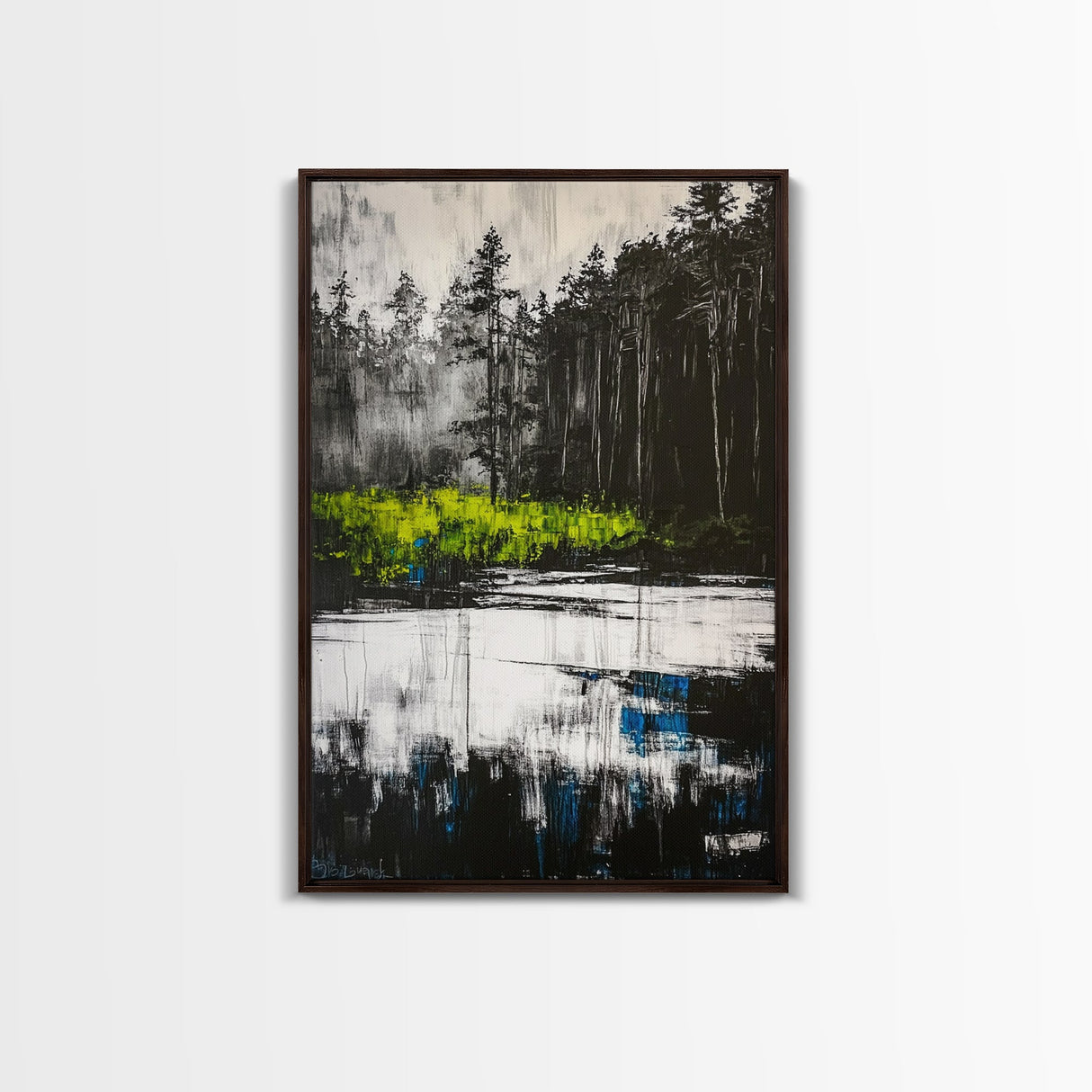 Misty Forest, Reflection, Tranquil Landscape, Framed Canvas Print, Nature Wall Art, Black and White Decor, Bedroom Art, Rustic Home