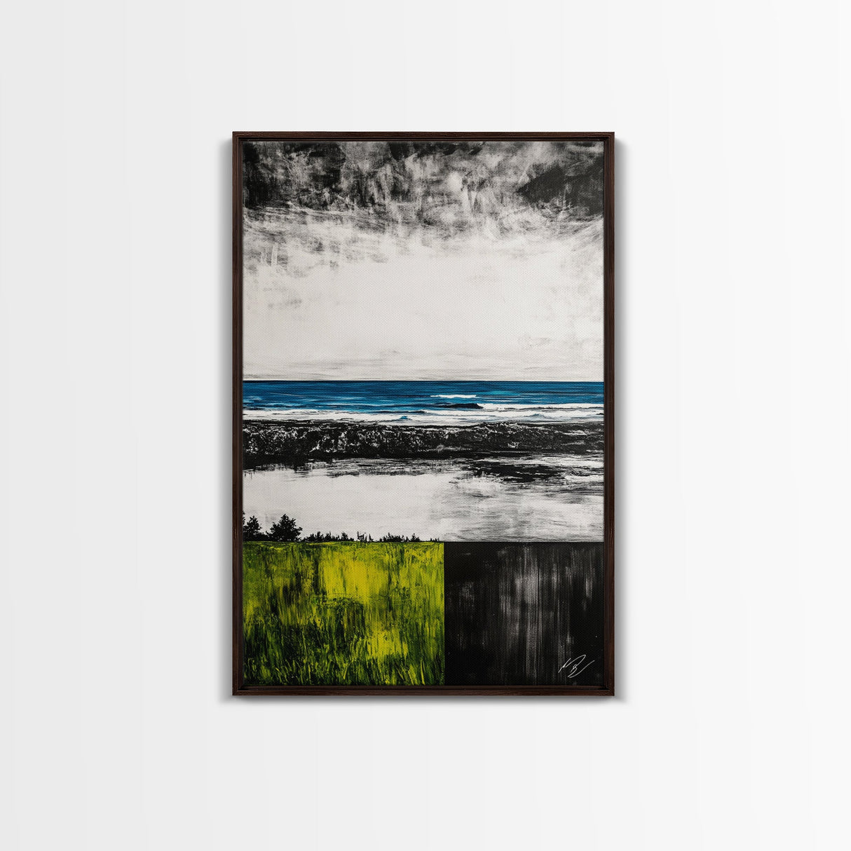 Ocean Horizon, Modern Seascape, Coastal Wall Art, Blue Waters, Black and White Art, Framed Canvas Print, Living Room Decor, Minimalist Art