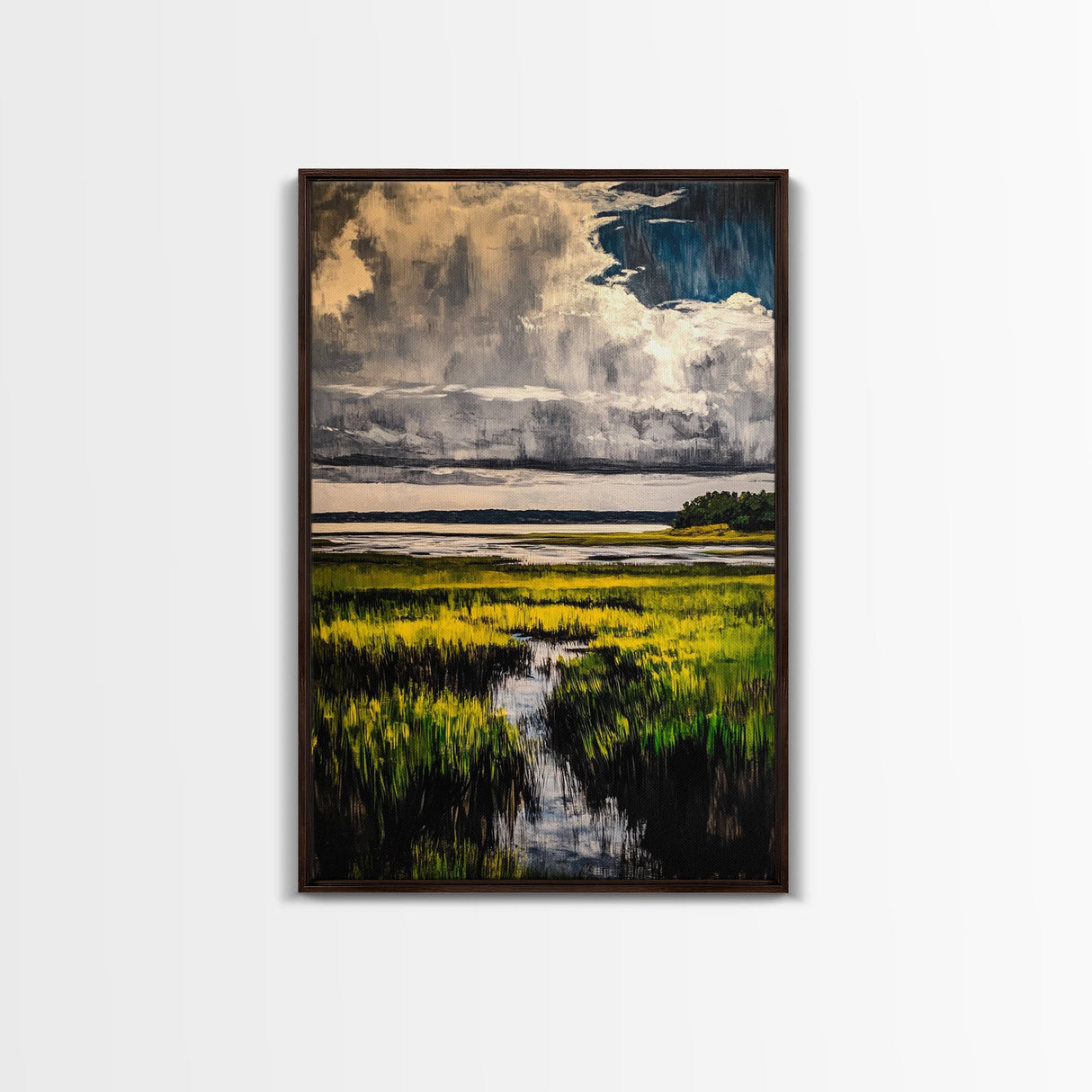Stormy Marsh, Moody Landscape Art, Coastal Nature Scene, Modern Rustic Decor, Fall Home Wall Art, Framed Canvas Print, Office Artwork
