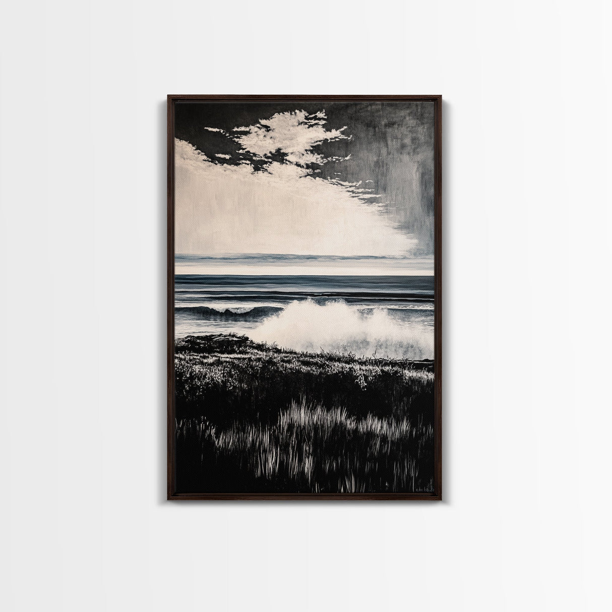 Black and White Ocean, Stormy Seascape, Dramatic Waves, Moody Wall Art, Coastal Home Decor, Canvas Print, Modern Beach House Art