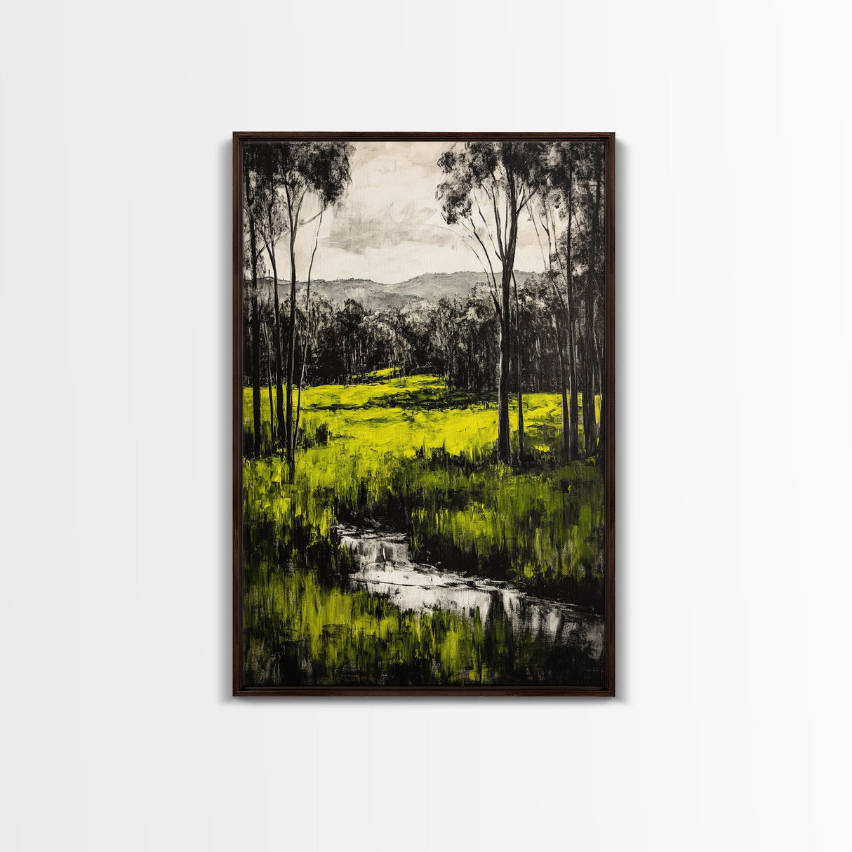 Green Meadow, Forest, Landscape Art, Nature Print, Framed Canvas Print, Bedroom Wall Art, Rustic Home Decor, Boho Aesthetic