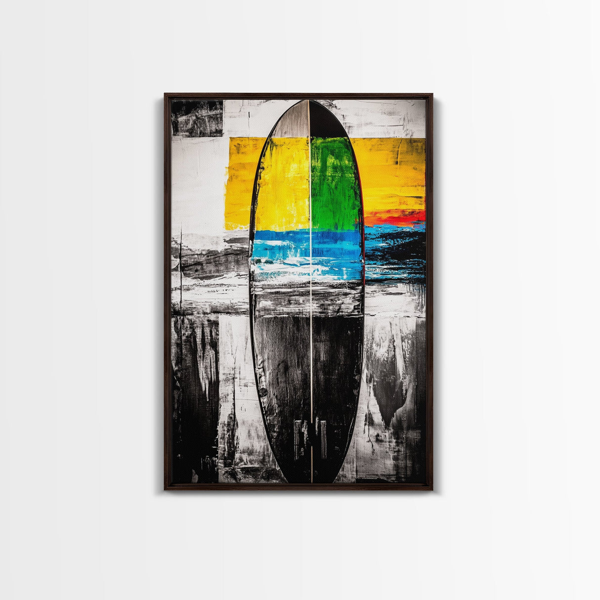 Abstract Surfboard, Colorful Beach Art, Modern Coastal Decor, Surfer Gift, Framed Canvas Print, Boho Wall Art, Bedroom Wall Art