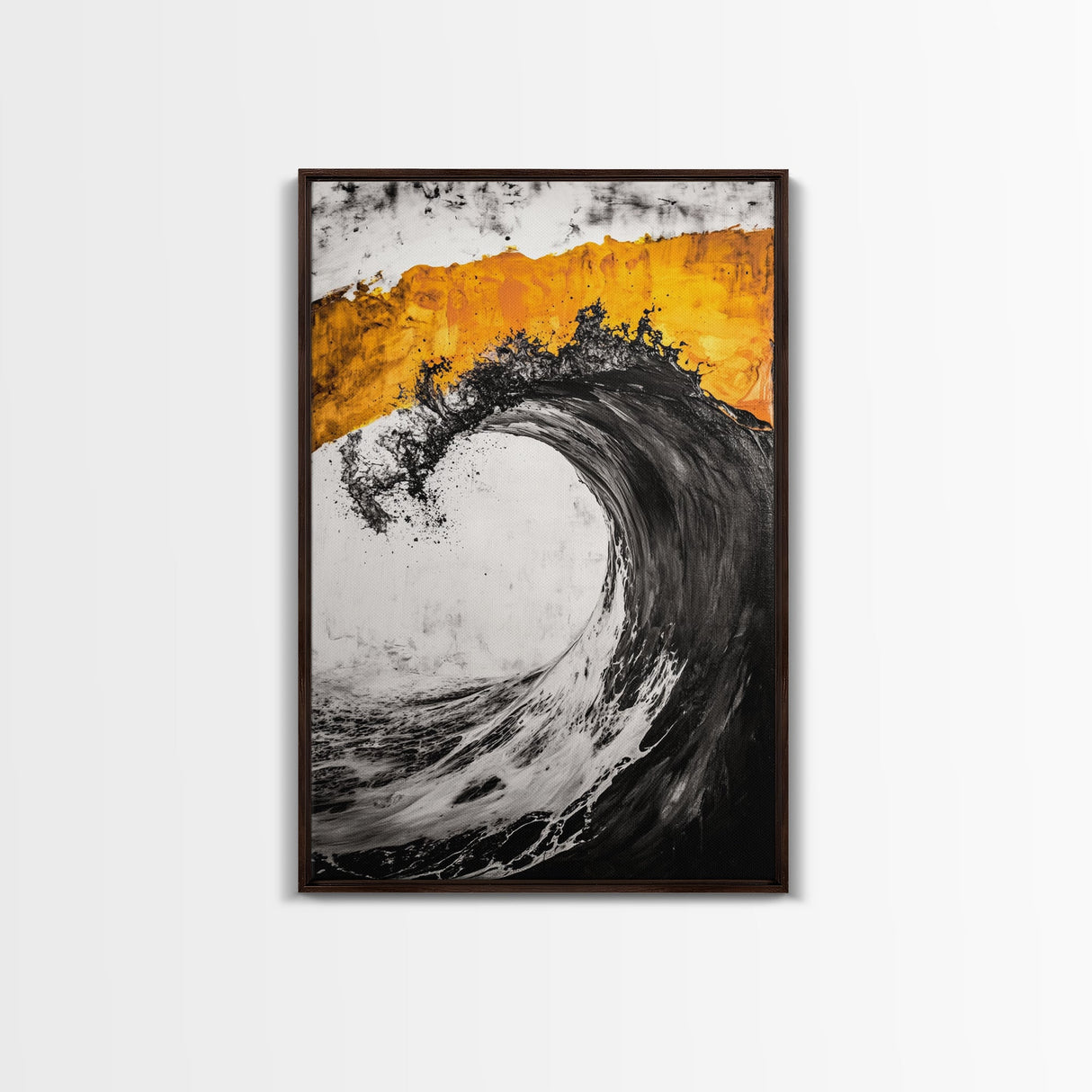 Giant Ocean Wave, Surfer Wall Art, Black and White Beach Print, Coastal Aesthetic, Framed Canvas Print, Ocean Lover Gift, Large Wall Art
