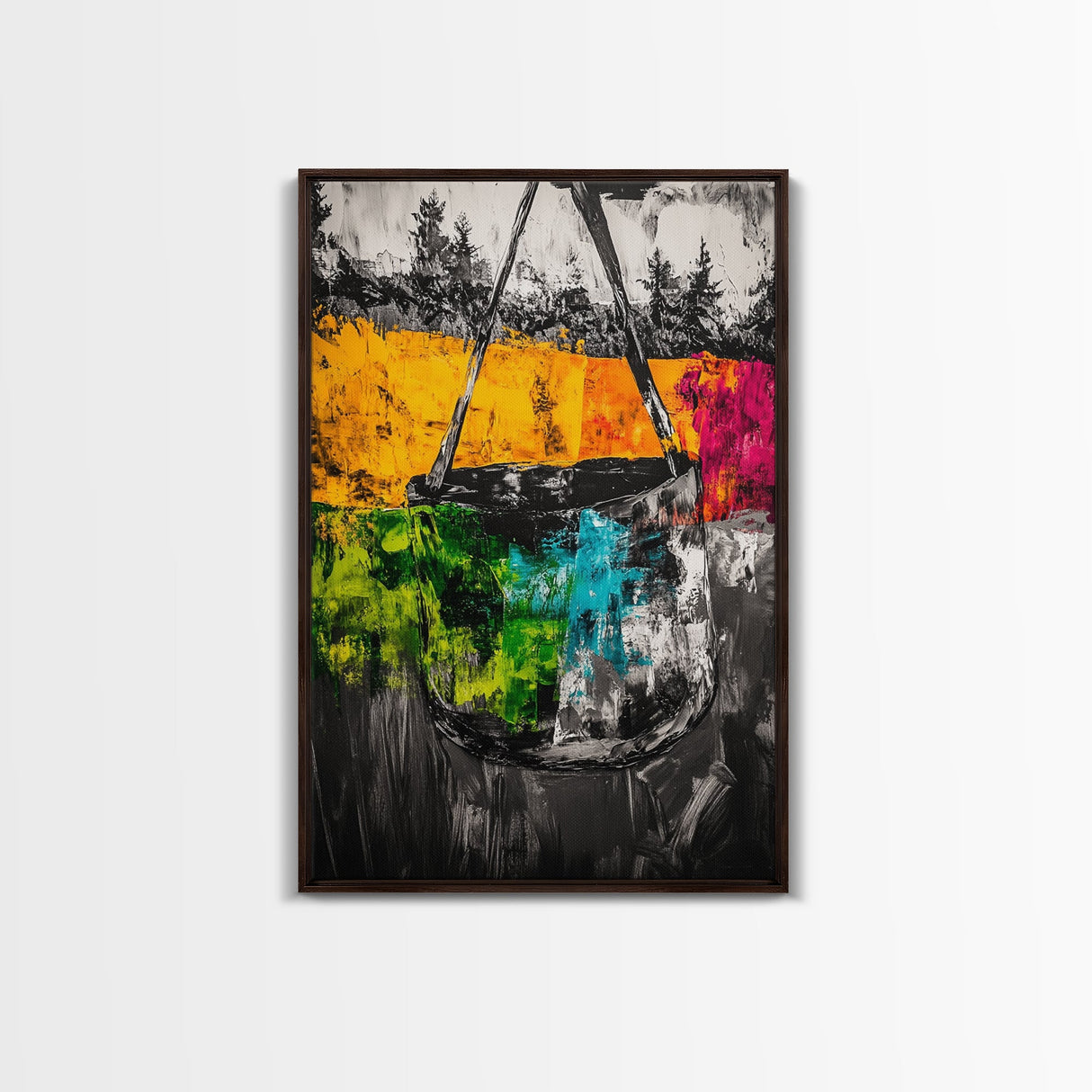 Abstract Swing, Colorful Expressionist Art, Rustic Farmhouse Decor, Unique Framed Canvas Print, Boho Living Room Art, Nature Wall Art