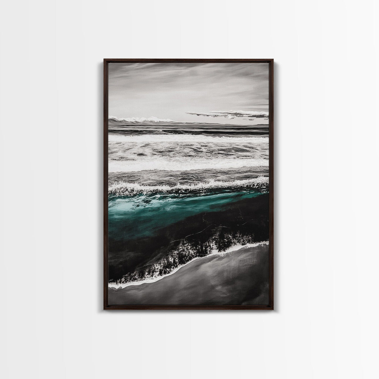 Monochrome Ocean Print, Coastal Wave Seascape, Nautical Wall Decor, Black and White Wall Art, Beach House Art, Framed Canvas Print