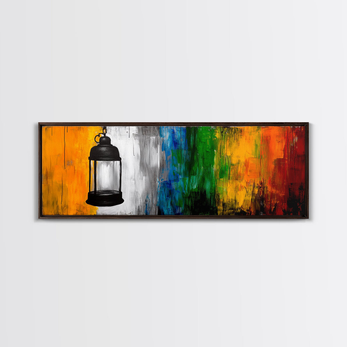 Lantern Abstract Art, Colorful Rustic Decor, Modern Cabin Wall Art, Bright Festival Painting, Bohemian Aesthetic, Framed Canvas Print