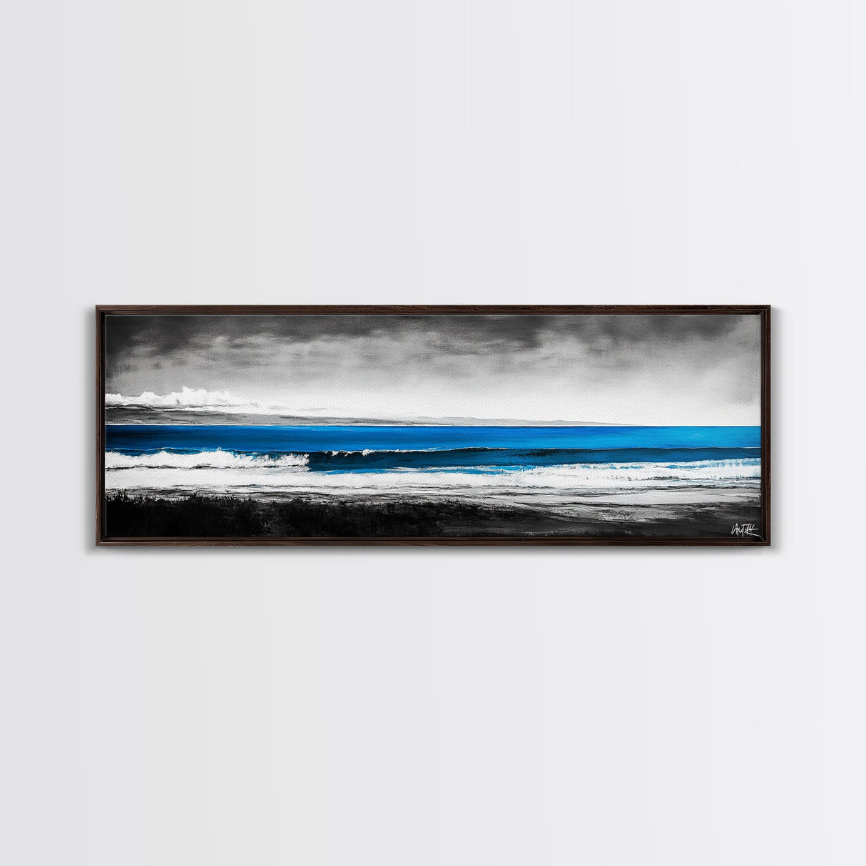 Tranquil Beach, Ocean Horizon, Black and White Art, Coastal Landscape, Framed Canvas Print, Modern Home Decor, Office Wall Art
