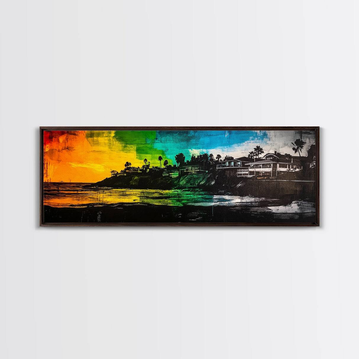 Sunset Cliffs, Vibrant Beach, Palm Trees Art, Coastal Home, Canvas Print, Colorful Seascape, Boho Wall Art, Modern Interior