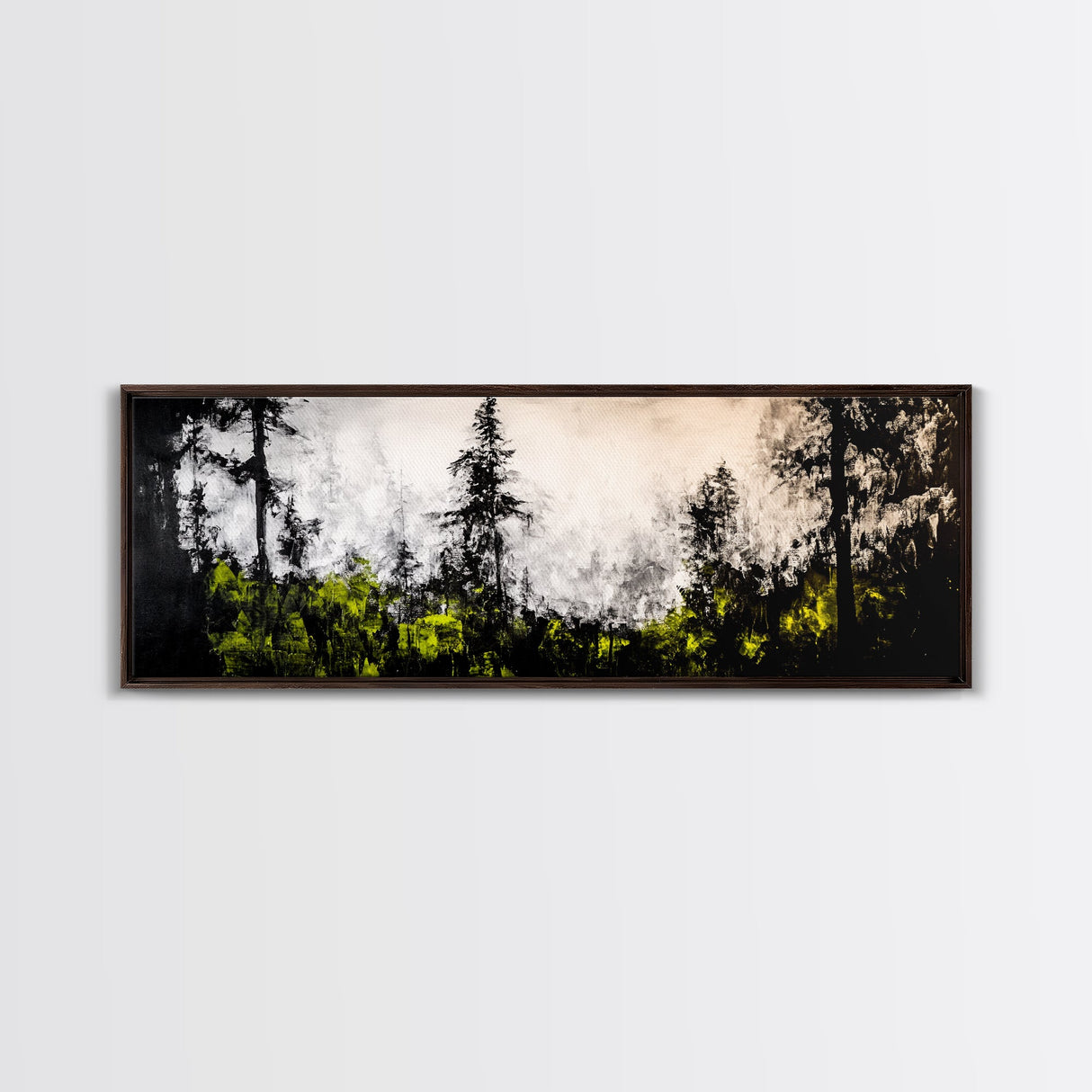 Misty Forest Painting, Black and White Landscape, Abstract Nature Art, Modern Minimalist Wall Art, Monochrome Decor, Framed Canvas Print
