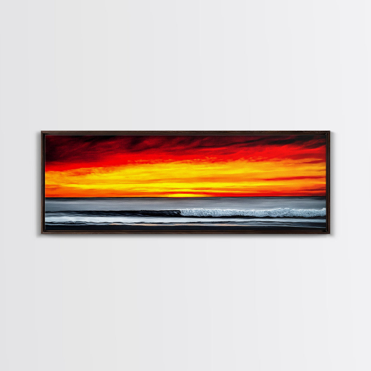 Fiery Sunset Seascape, Dramatic Ocean Painting, Bold Sunset Wall Art, Beach Vibes Decor, Coastal Home Art, Bedroom Wall Artwork, Canvas Print