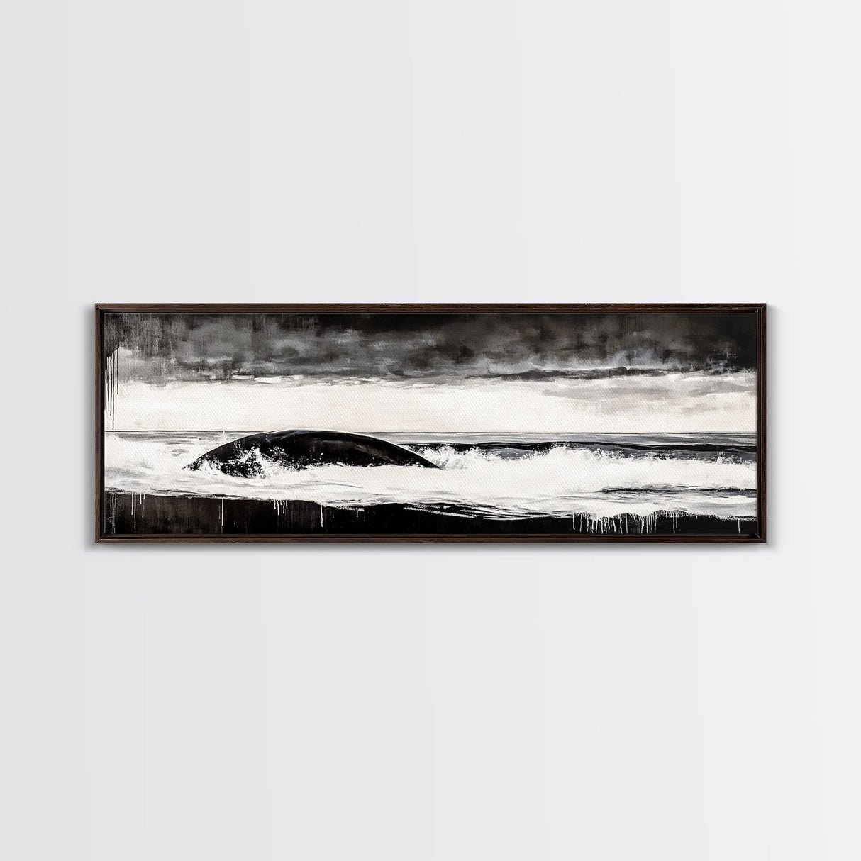 Ocean Wave, Moody Seascape, Black and White Art, Framed Canvas Print, Stormy Water, Coastal Home Decor, Nautical Wall Art, Large Statement Piece