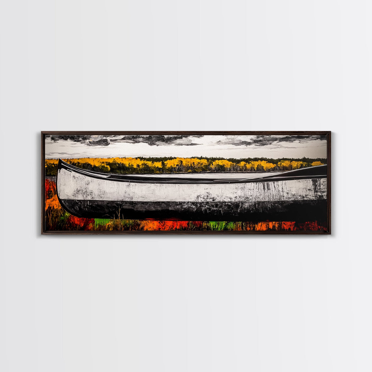 Autumn Canoe, Rustic Lake Art, Nature Wall Decor, Canvas Print, Fall Landscape Painting, Outdoor Adventure Art, Cabin Wall Art, Canoe Artwork