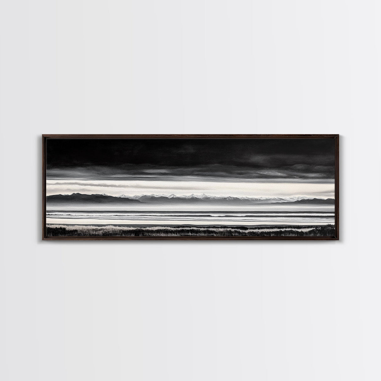 Stormy Mountains, Black and White Art, Monochrome Landscape, Modern Wall Decor, Framed Canvas Print, Nature Inspired, Minimalist Home Art