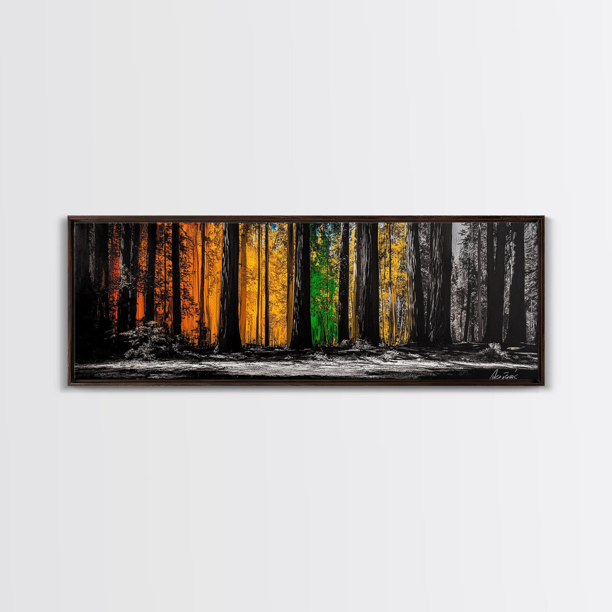 Golden Forest, Tall Trees, Canvas Print, Fall Wall Art, Nature Home Decor, Minimalist Forest Painting, Modern Living Room Artwork