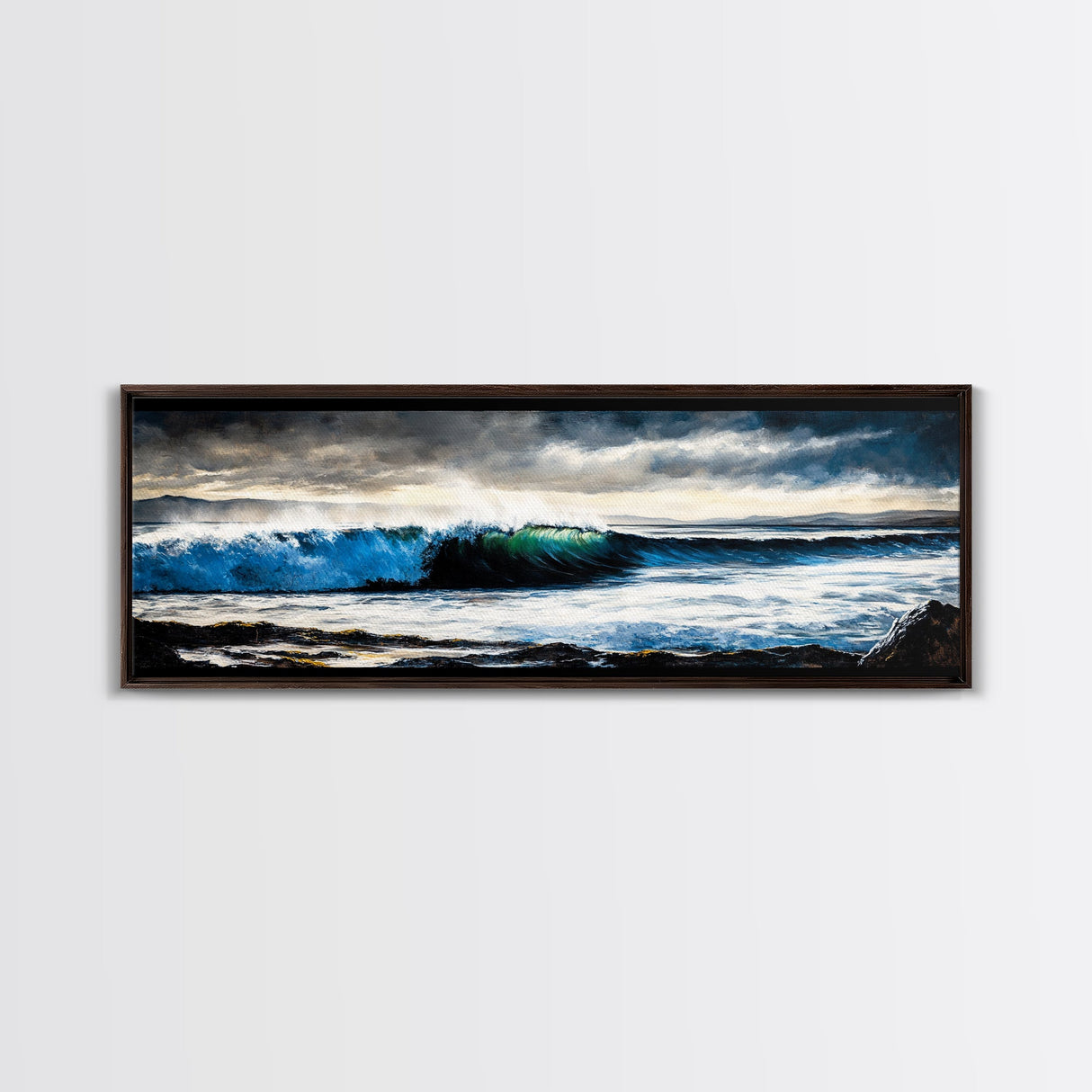 Powerful Ocean Wave, Realistic Seascape Art, Blue Water Wall Decor, Coastal Living Room Art, Surfer Beach Print, Framed Canvas Print