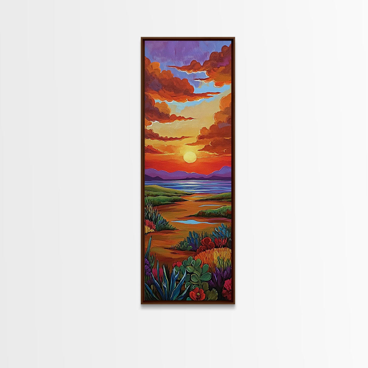 Sunset Field, Desert Painting, Framed Canvas Print, colorful desert horizon landscape wall art, autumn tones, boho entryway accent