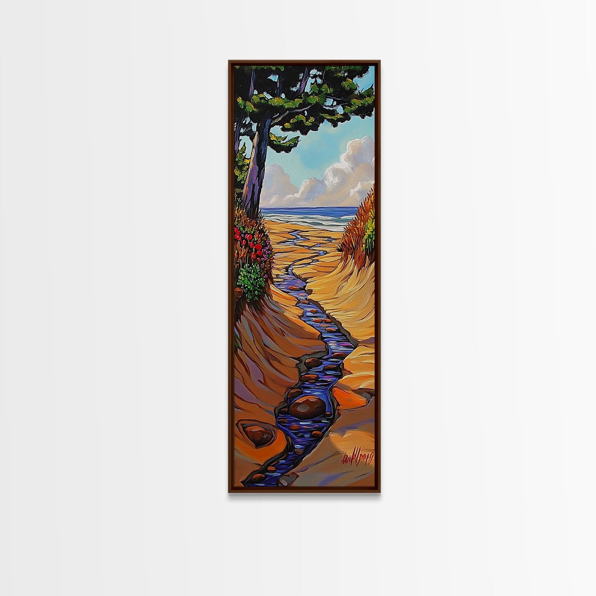 Beach Stream, Trees Coastal, Serene golden shore view Canvas Print, nature landscape art, beach house wall decor, nature decor