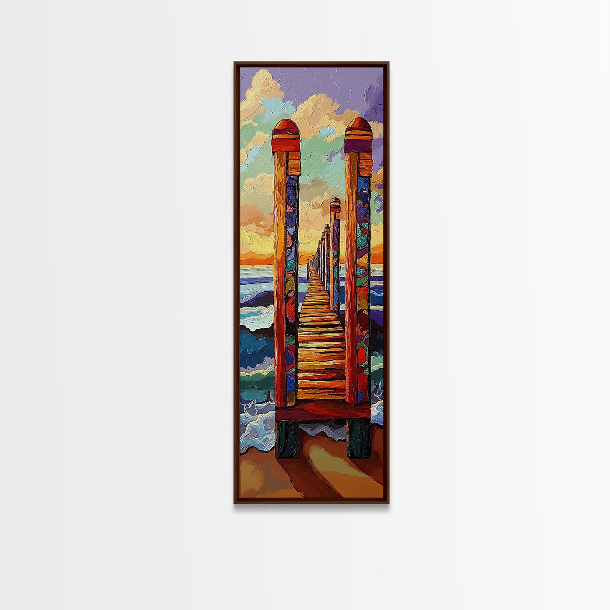 Pier Sunset, Coastal Journey – Canvas Print colorful beach landscape painting, ocean wall decor, coastal living room wall art, vibrant seascape