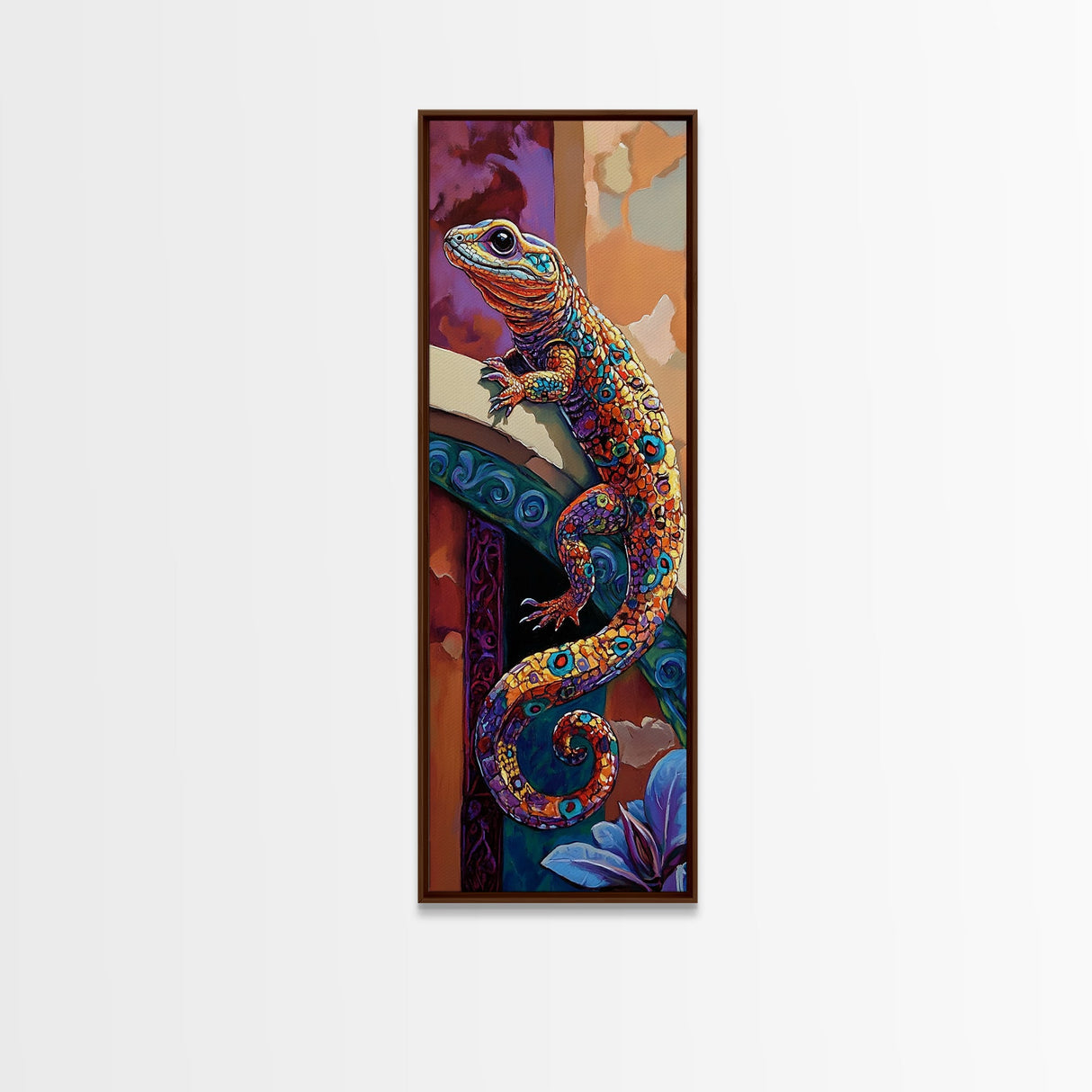 Gecko Art, Colorful Lizard, Desert Wall, Framed Canvas Print, vibrant reptile painting, boho wildlife wall decor, eclectic living room accent