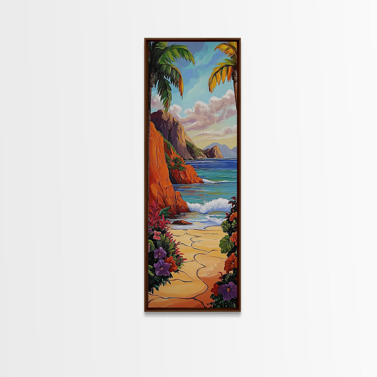 Tropical, Ocean, Pathway, Paradise - Framed Canvas Print, Coastal Landscape Wall Art, Living Room Tropical Decor, Boho Summer Beach Art