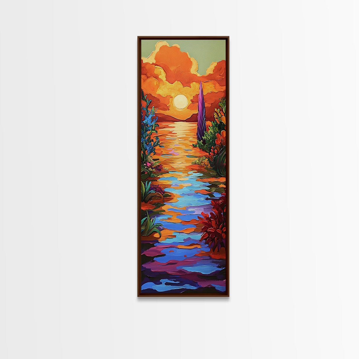 Sunset, Vibrant, Tropical, Sky - Framed Canvas Print, Colorful Beach Wall Art, Bold Living Room Decor, Coastal Sunset Summer Vibes Painting