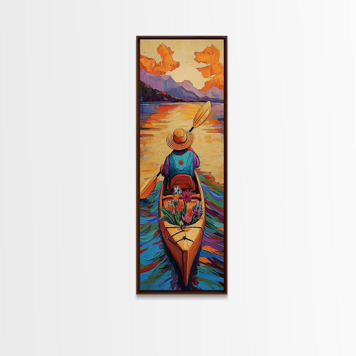 Kayak, Lake, Adventure, Nature, Canvas Print, vibrant kayak art, mountain lake wall decor, boho adventure artwork, outdoor living room