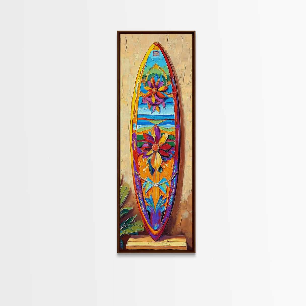 Surfboard, Floral, Bright, Tropical - Canvas Print, Surfboard Wall Art, Beach House Decor, Tropical Living Room Accent, Summer Art Print