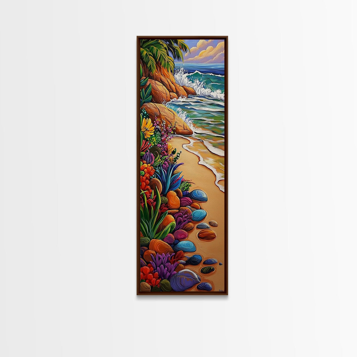 Beach, Plants, Vibrant, Tropical - Canvas Print, Colorful Coastal Art, Tropical Wall Decor, Boho Beach House Accent, Summer Canvas Piece