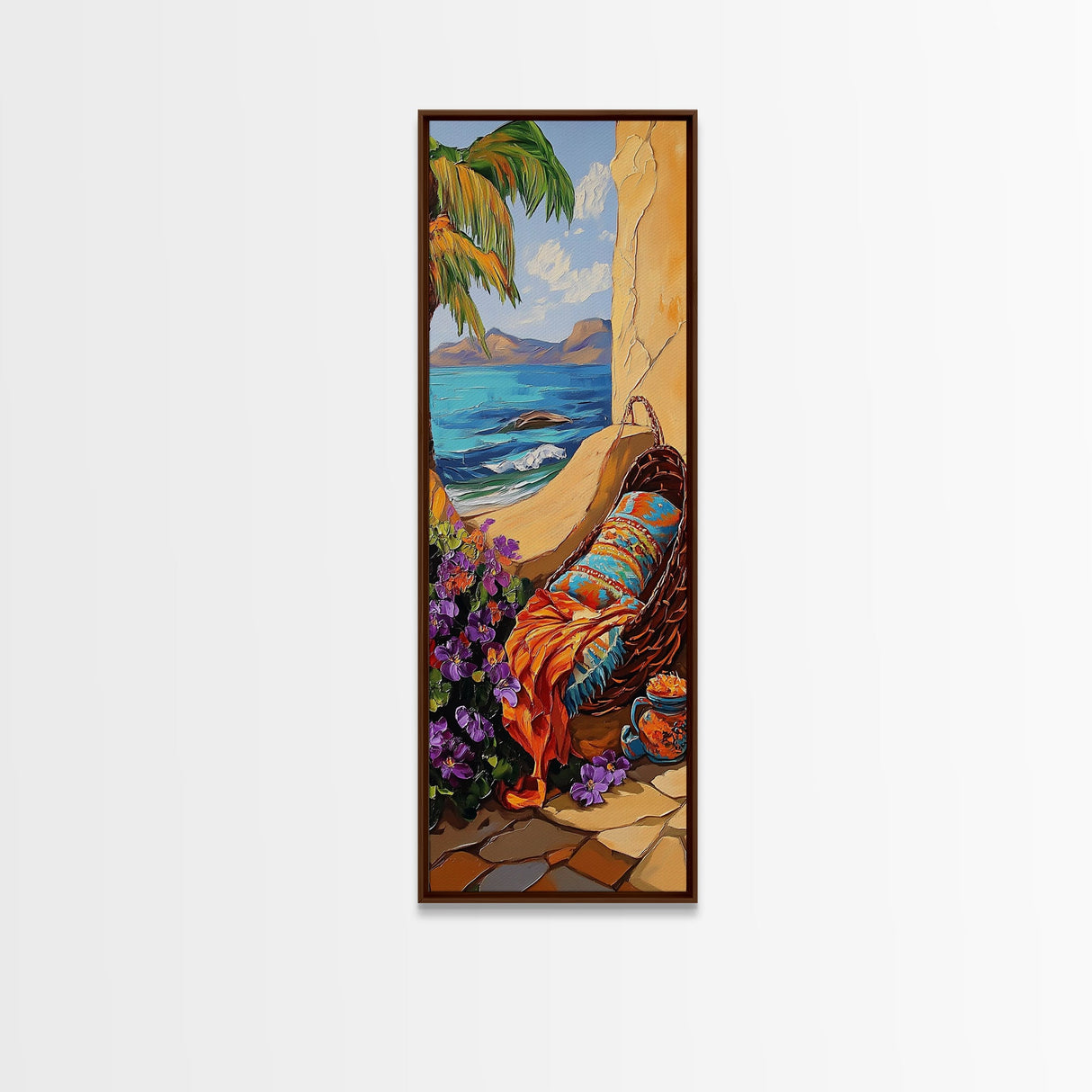 Hammock, Ocean, Palm Tree, Relaxing Coastal Hammock Canvas Print, Boho Summer Art, Seaside Retreat Wall Decor, Bedroom or Lounge