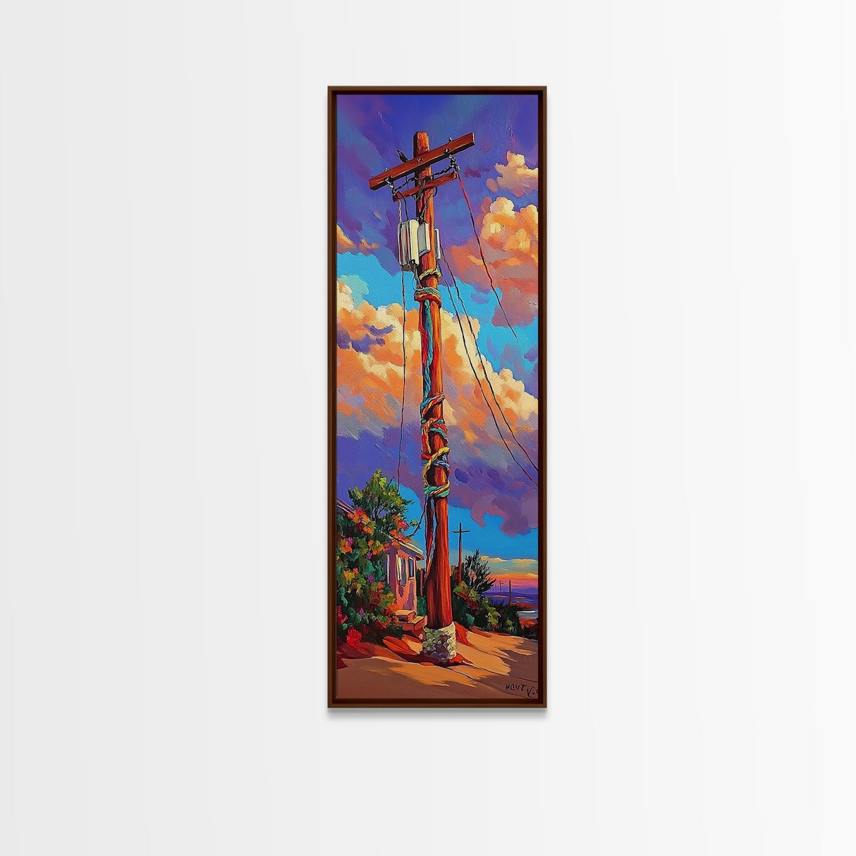 Telephone Pole, Sunset, Framed Canvas Print, Urban Wall Art, Southwest Landscape Decor, Colorful Street Scene, Eclectic Room Accent