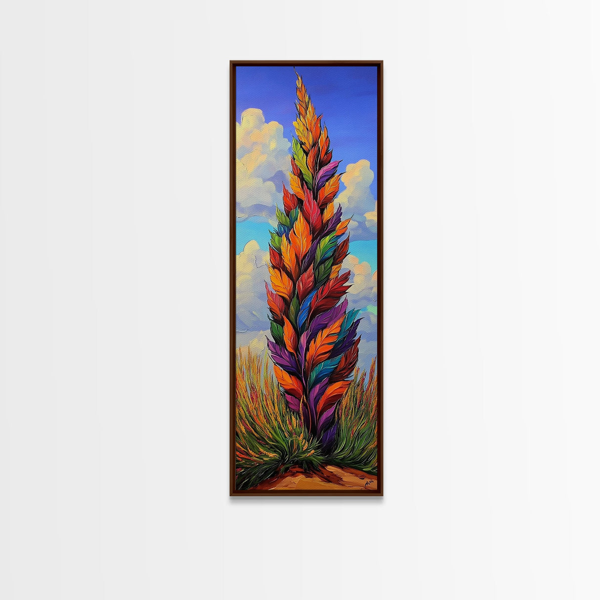 Rainbow Plant, Bold Nature, Vertical Leaf Art, Framed Canvas Print, Bright Boho Home Decor, Eclectic Bedroom Art, Colorful Botanical Art