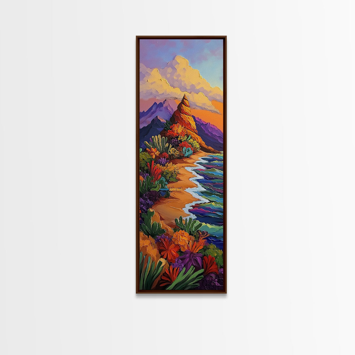 Desert Bloom, Cactus Garden, Colorful Mountain Art, Framed Canvas Print, Vibrant Southwestern Wall Decor, Fall Living Room Accent