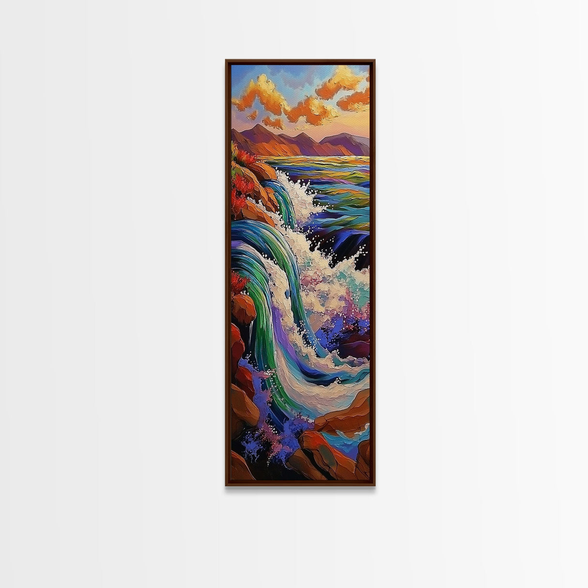 Waterfall River, Nature, Flow, Framed Canvas Print, Bold Landscape Wall Art, Nature Inspired Decor, Bathroom or Office Accent Art