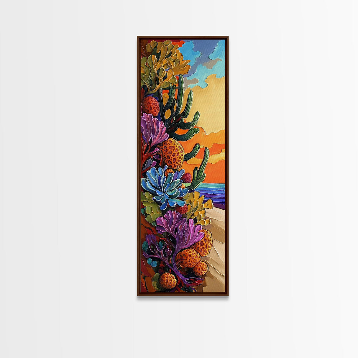 Sunset Desert Plants Cactus, Canvas Print Autumn desert landscape art, bohemian southwest vibes, living room wall art, bold nature textures