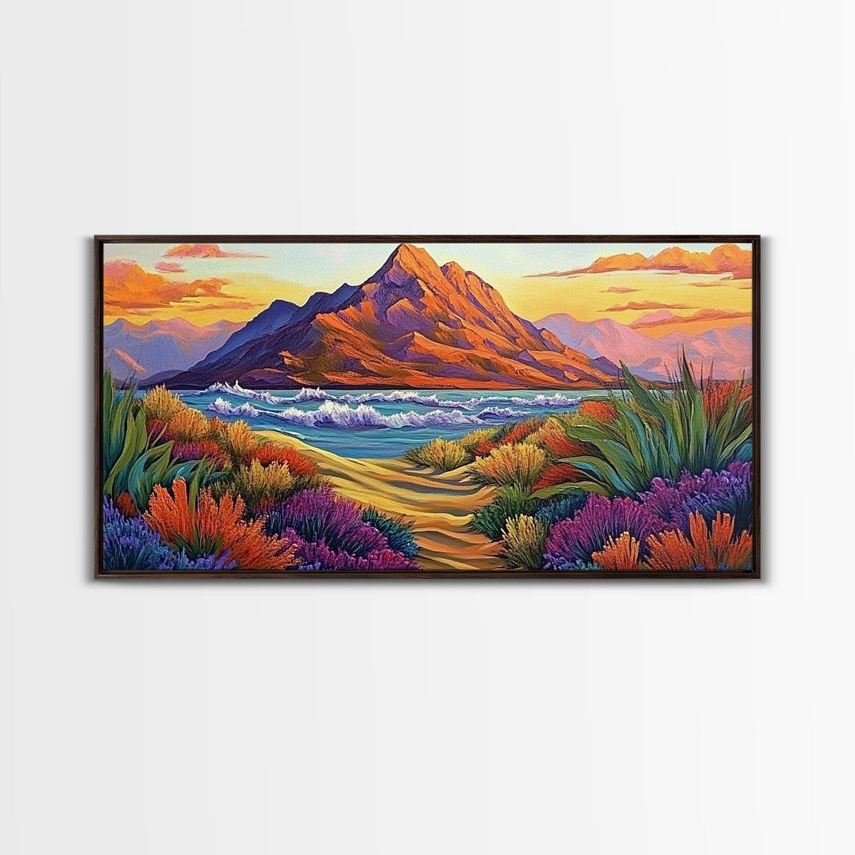 Mountains Waves, Path, Sunset Landscape Canvas Print, Colorful Nature Wall Art, Southwest Bedroom Decor, Autumn Art Style