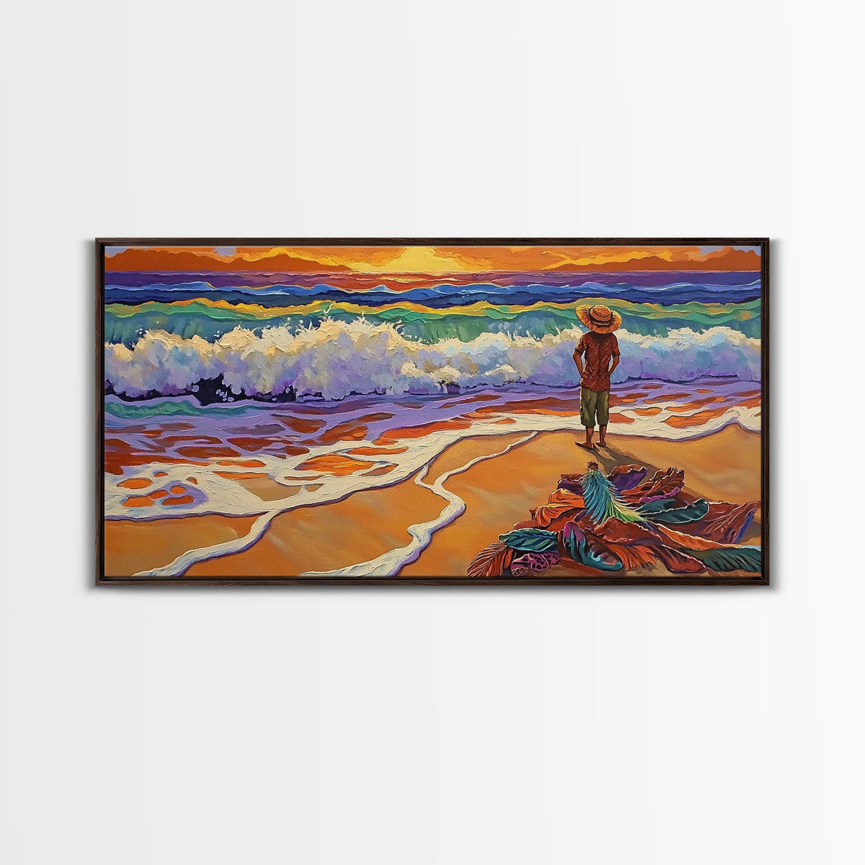 Sunset Ocean, Solitude, Framed Canvas Print, Peaceful Beach Sunset Art, Serene Mindfulness Coastal Decor, Zen Living Room Artwork