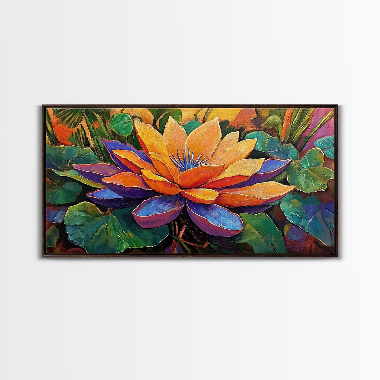 Lotus Bloom, Garden, Art, Framed Canvas Print, Vibrant lotus flower artwork, zen boho decor, meditation room or bathroom wall art