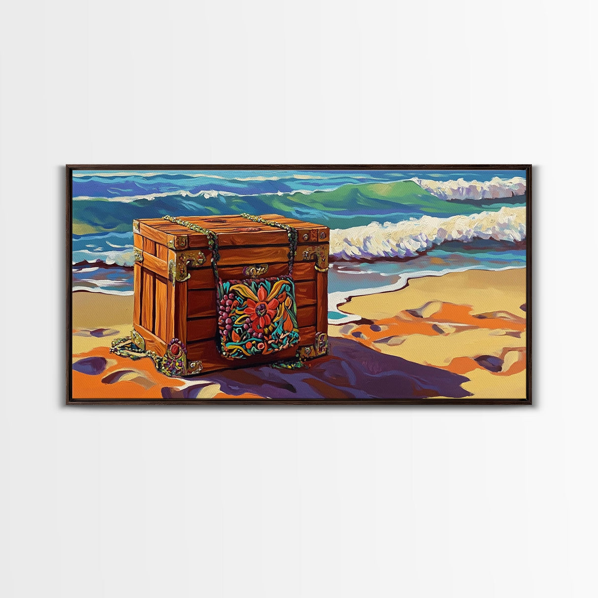 Treasure Chest, Beach Art, Ocean Waves, Nautical Decor, Coastal Wall Art, Seaside Aesthetic, Canvas Print, Living Room Wall Art