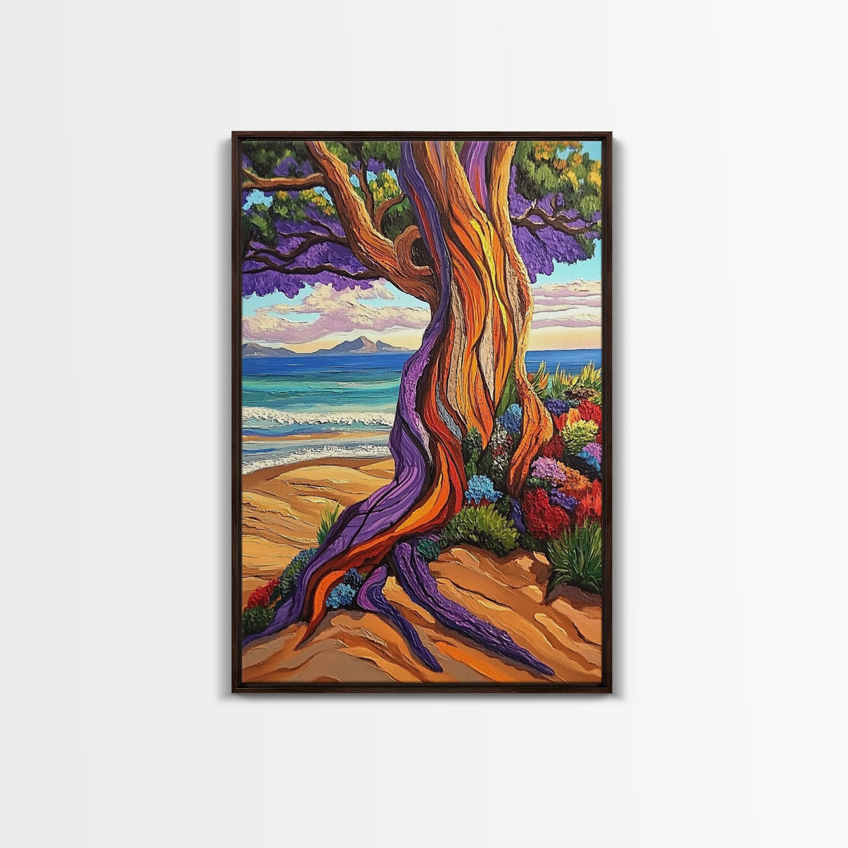Tree Shore, Coastal, Vibrant, Canvas Print, Bold beach tree painting, tropical landscape art, Living Room or Beach House Wall Decor