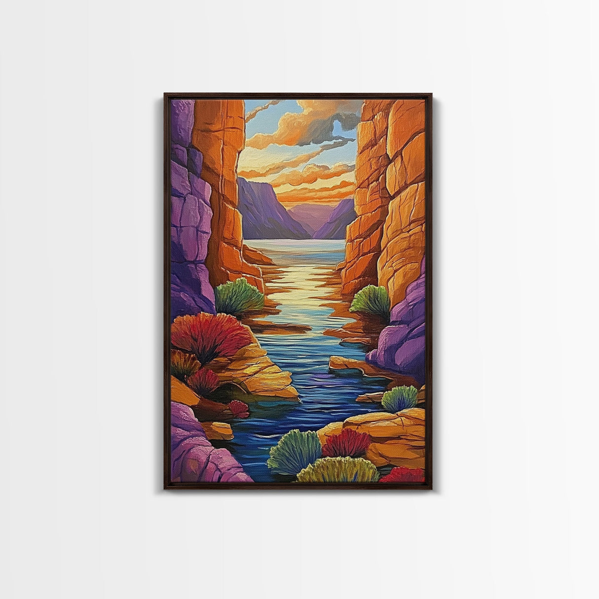 Canyon River, Twilight Calm, Desert Sunset, Flowing Stillness, Canvas Print, Nature Wall Art, Southwest Style, Peaceful Bedroom Decor