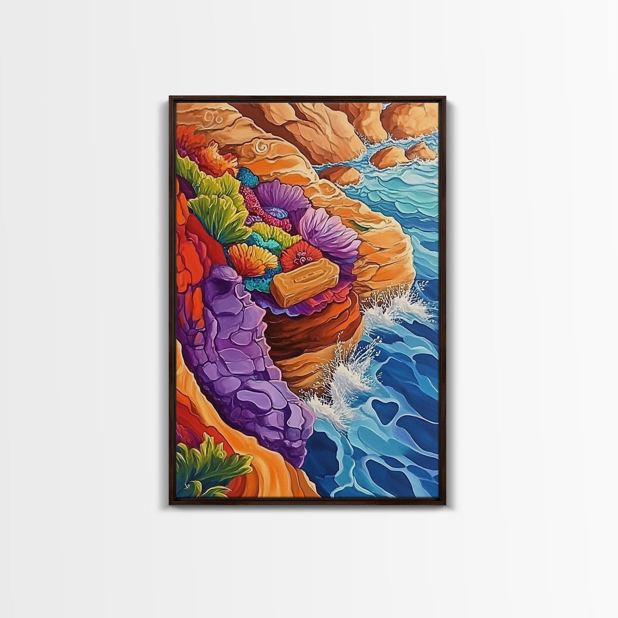 Ocean Cliffs, Colorful Reef, Coastal Abstract, Vibrant Seaside Art, Bathroom Wall Art, Nautical Decor, Canvas Print, Bold Nature Painting