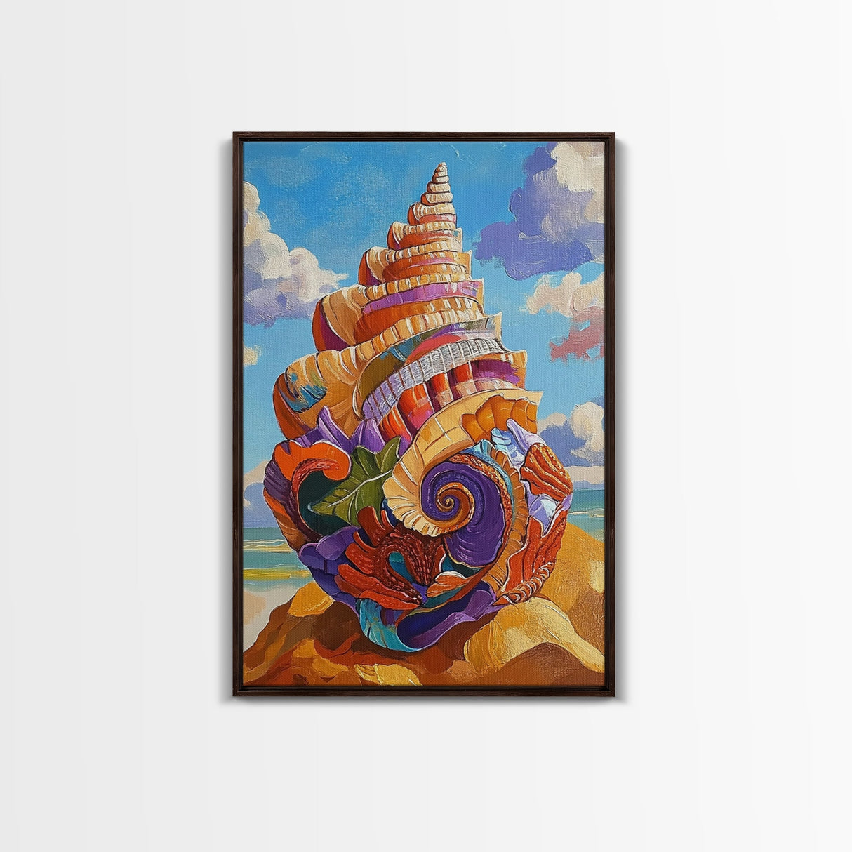 Seashell Swirl, Nautical Shell, Coastal Colors, Beach Dreams, Framed Canvas Print, beach house decor, shell wall art, ocean lover gift