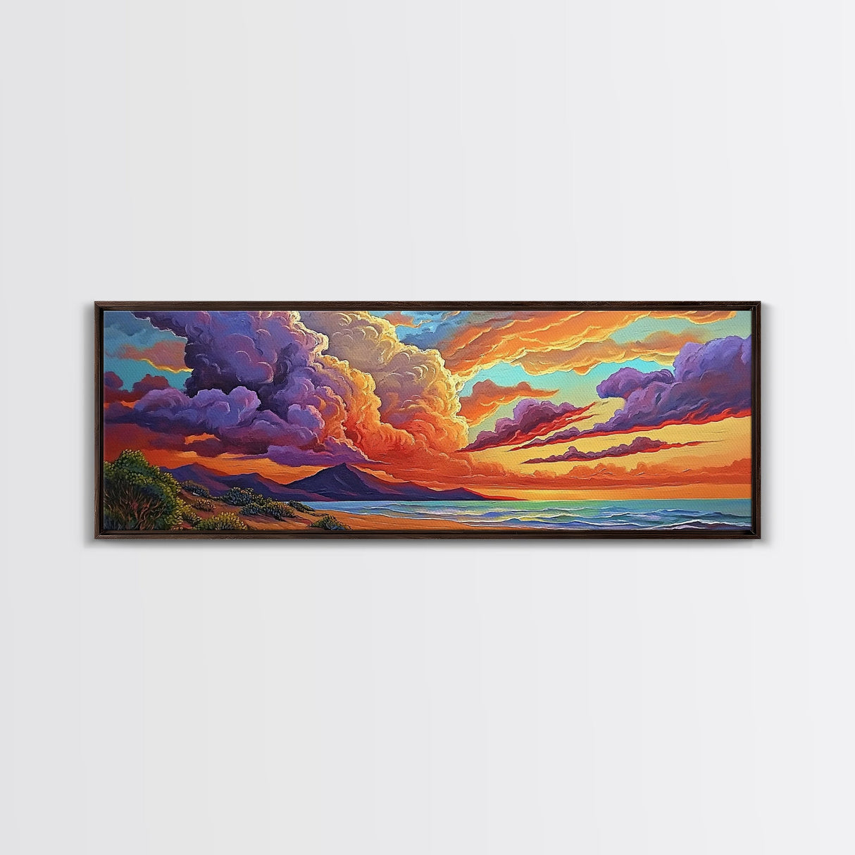 Stormy Sunset, Coastal Skies, Mountain Ocean View, Dramatic Cloudscape, Canvas Print, Living Room Wall Art, Landscape Statement Art