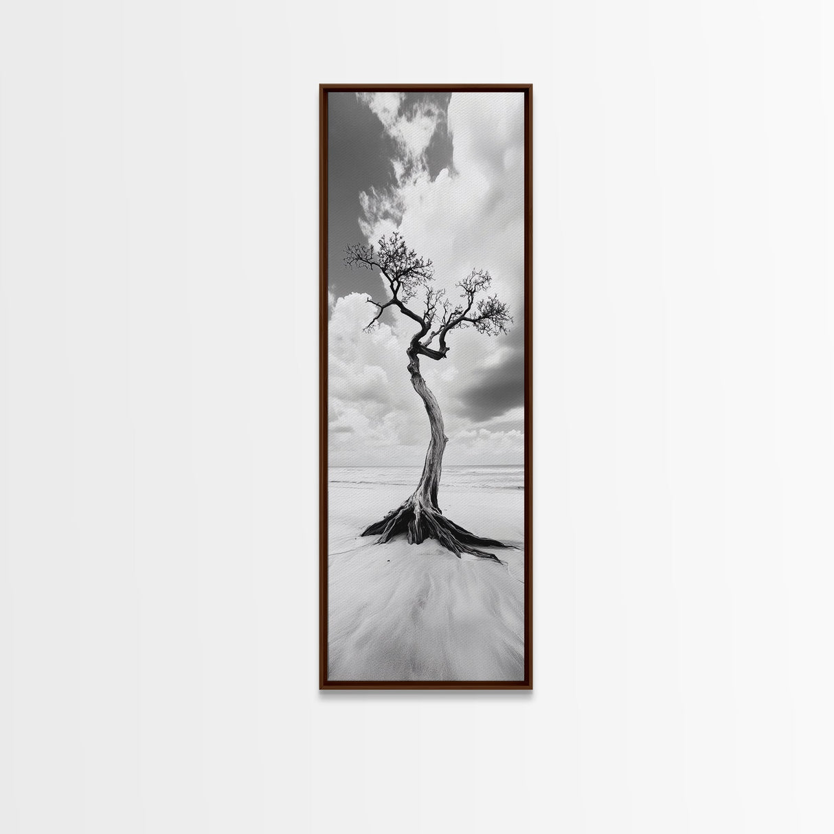 Solitary Tree, Beach Art, Surreal Landscape, Moody Wall Decor, Framed Canvas Print, Meditation Room Art, Monochrome Nature Style