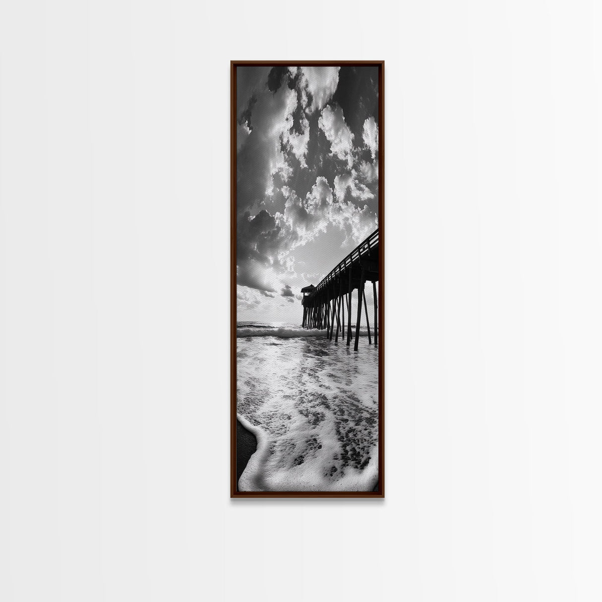 Pier at Sunrise, Ocean Horizon Print, Seascape Photography, Framed Canvas Print, Coastal Bathroom Wall Art, Nautical Theme Decor