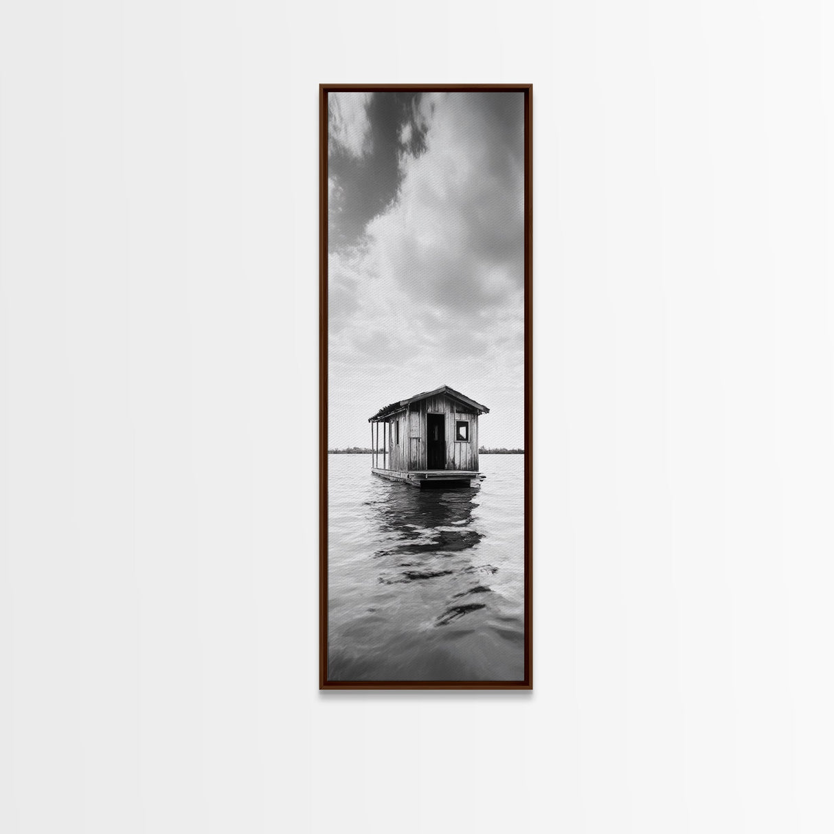 Floating Cabin, Water House, Tranquil Escape, Framed Canvas Print, Serene lake house wall art, Cabin decor, Nature minimalist bathroom print