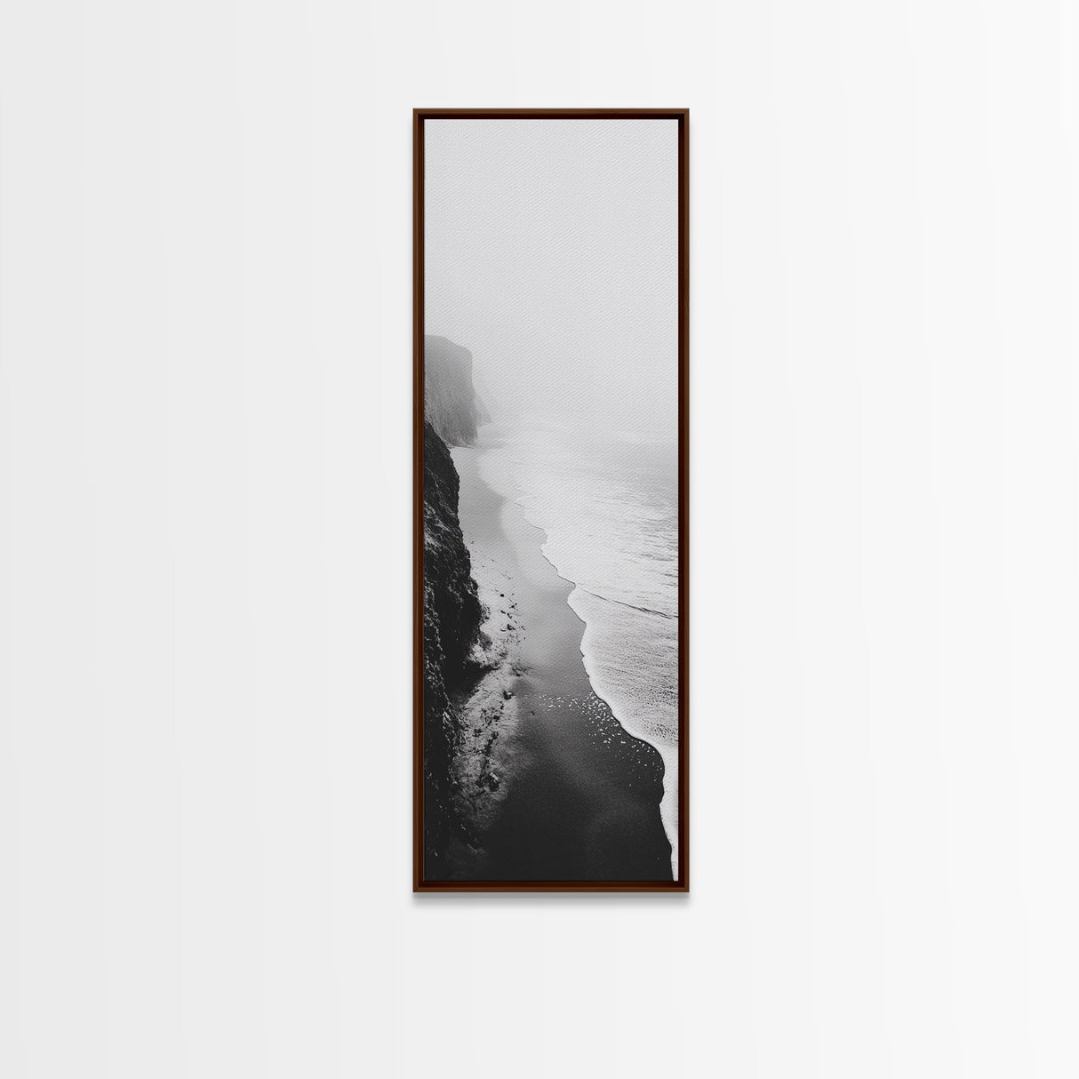 Foggy Cliffs, Ocean Shoreline, Monochrome Beach, Canvas Print, Black and white beach art, Coastal minimalist hallway decor, Modern seascape gift