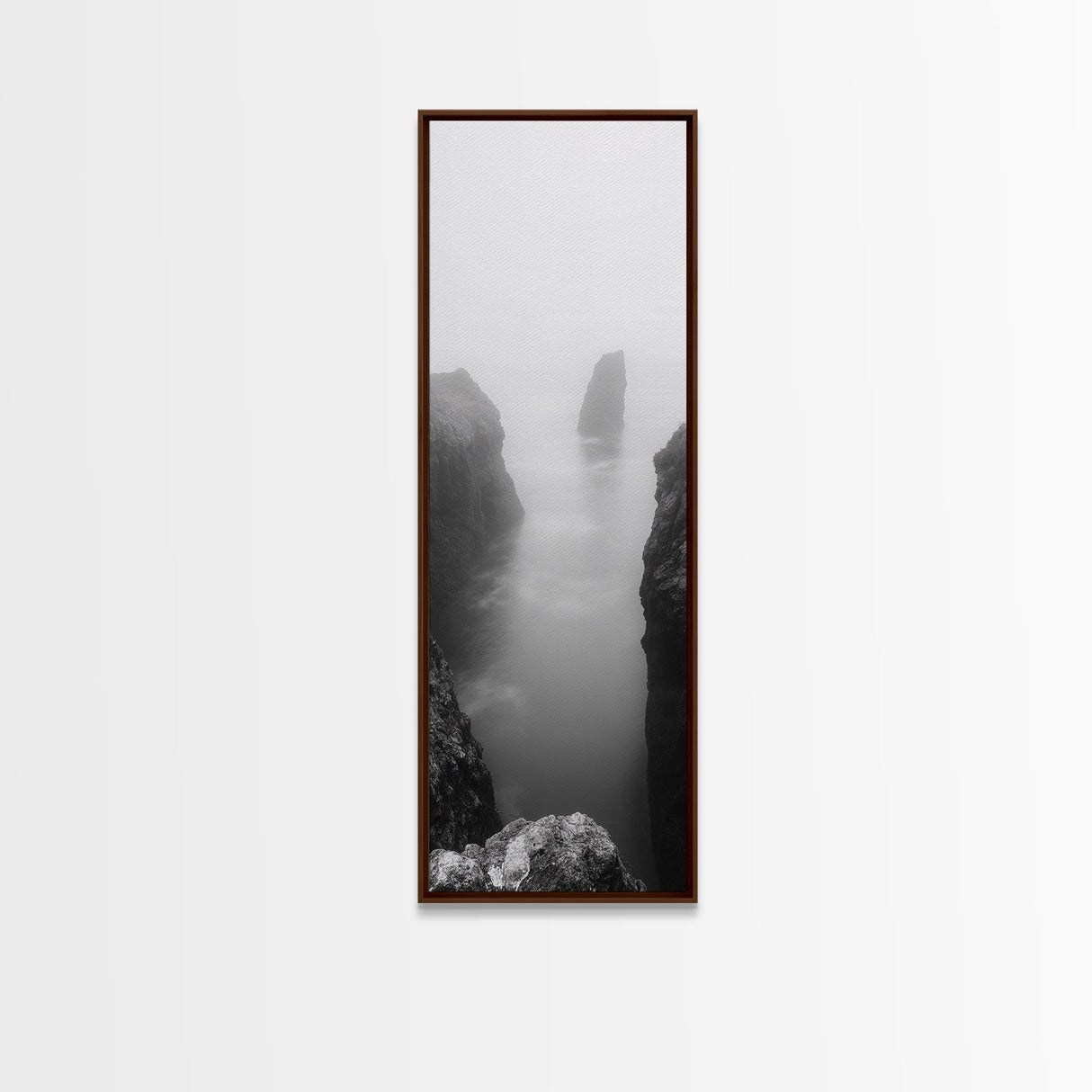 Foggy Cliffs, Coastal Serenity, Ocean Landscape, Nature Photography, Framed Canvas Print, Minimalist Wall Art, Bedroom Wall Decor
