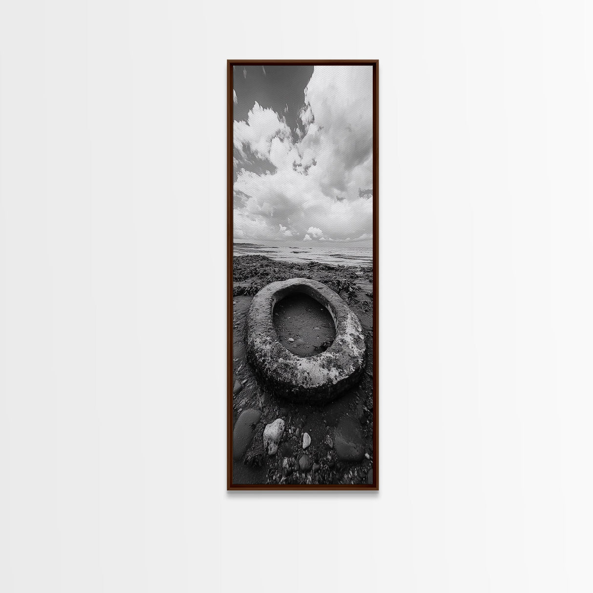 Tidepool Relic, Seaside Ruins, Moody Beach Scene, Framed Canvas Print, Coastal Bathroom Art, Ocean Inspired Decor, Surreal Photography
